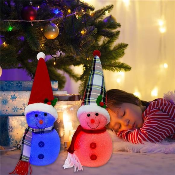 2Pcs Lighted Snowman Christmas Table Decorations Changing LED Lights 12 x 4 Inch - Picture 6 of 7